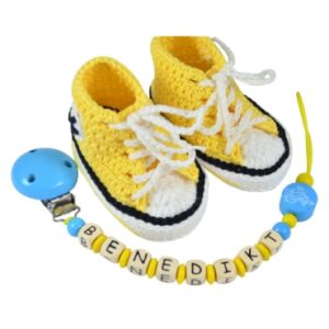 Babyschuhe + Schnullerkette Gelb