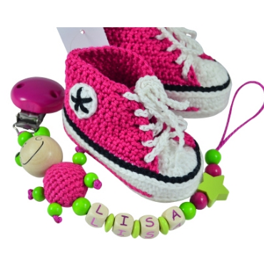 Babyschuhe + Schnullerkette Pink