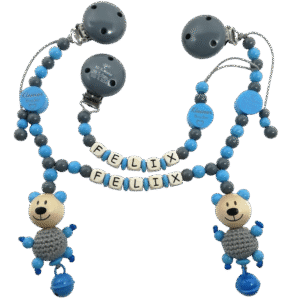 Schnullerkette + Kinderwagenkette Häkelteddy *Kleiner Bruder*