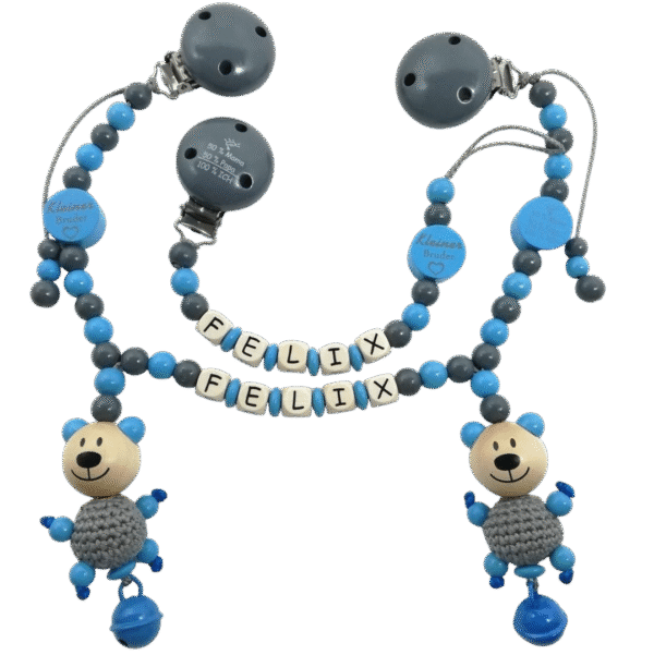 Schnullerkette + Kinderwagenkette Häkelteddy *Kleiner Bruder*