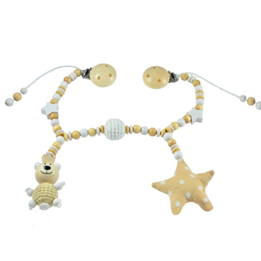 Kinderwagenkette mit Häkelteddy und Stoffstern